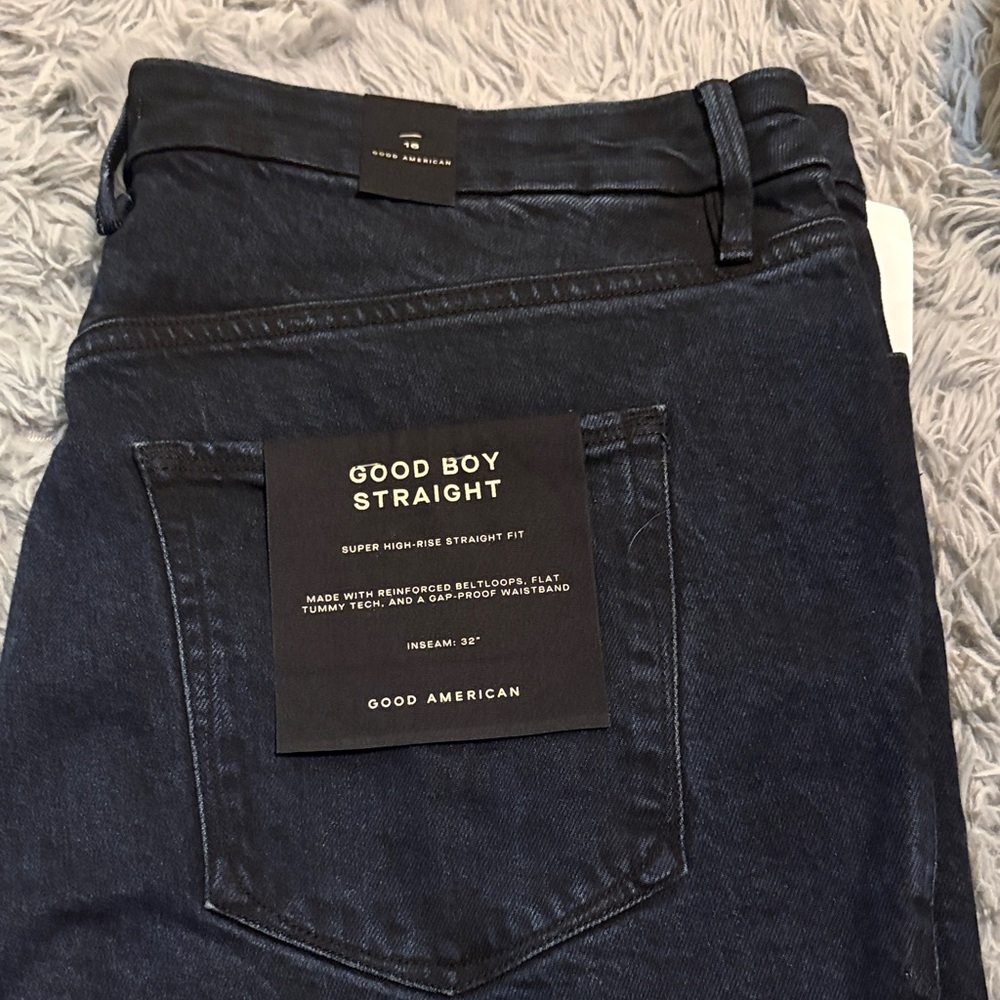 NWOT Good American Dark Indigo Good Boy Straight Jeans